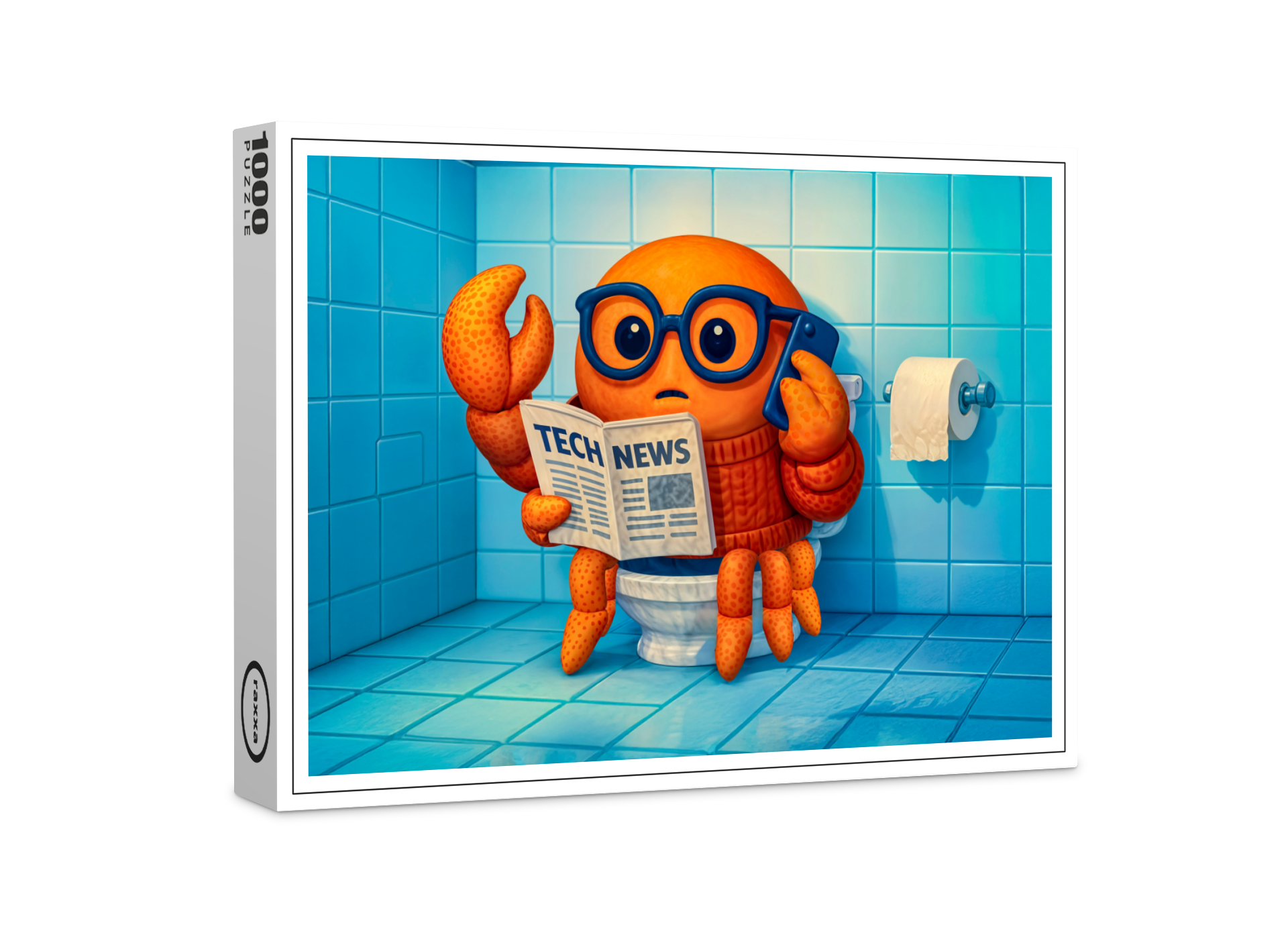 raxxa Premium-Puzzle: Funny Spy Crab Reading Tech News Magazine