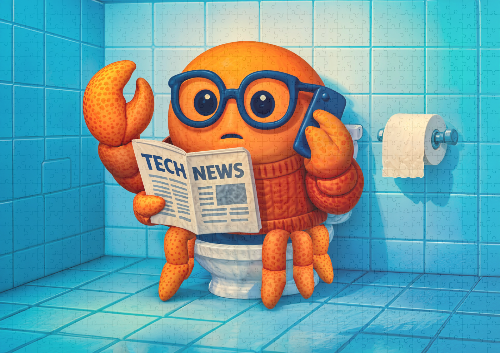 raxxa Premium-Puzzle: Funny Spy Crab Reading Tech News Magazine – Image 2