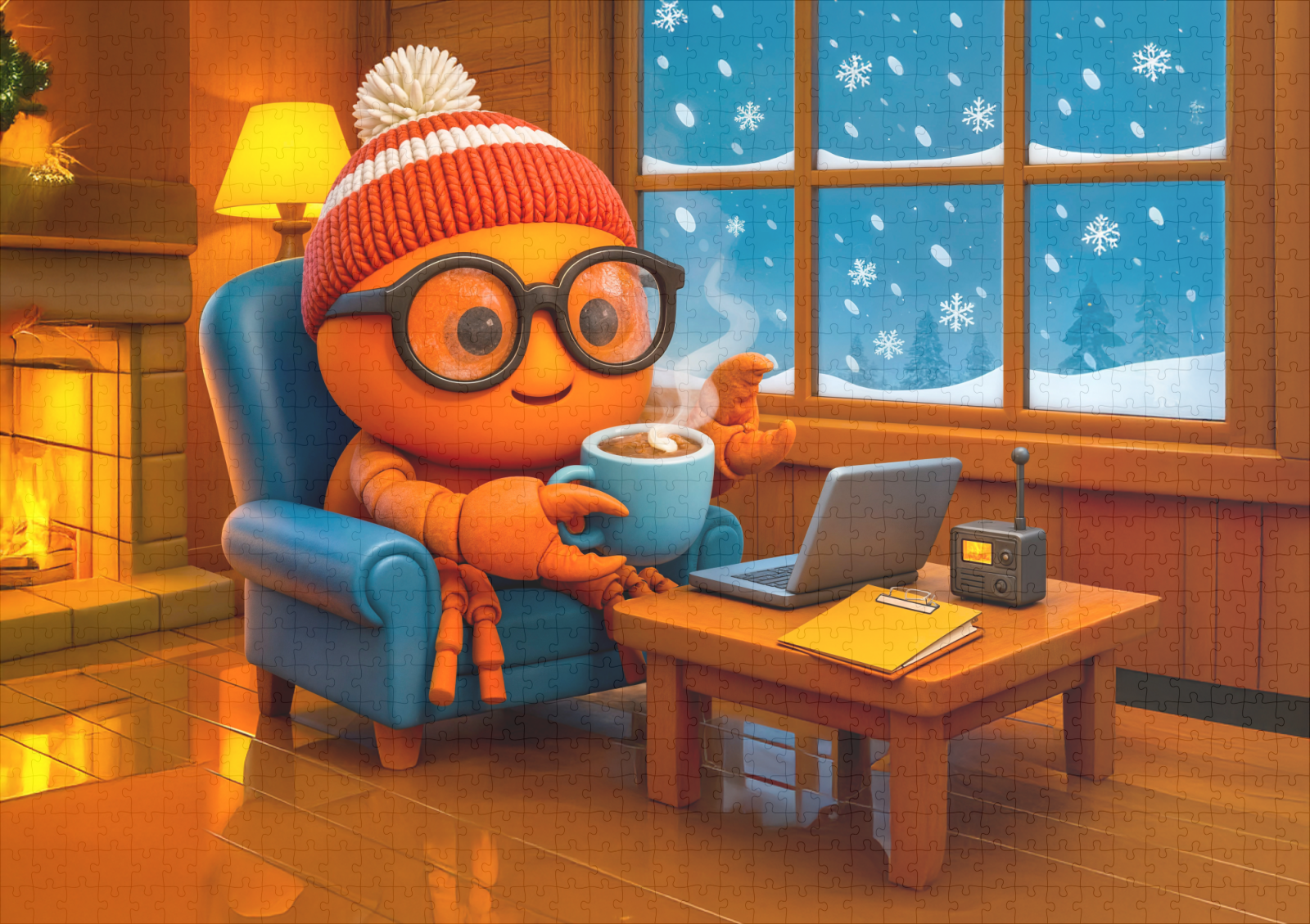 raxxa Premium-Puzzle: Spy Crab Working Warm Indoors With Coffee – Bild 2