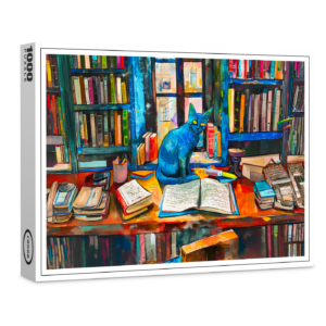 raxxa Premium-Puzzle: Cat sitting Among Open Books on table
