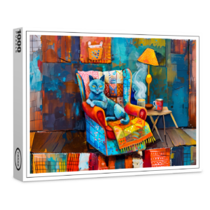 raxxa Premium-Puzzle: Cartoon Cozy Cat in Armchair