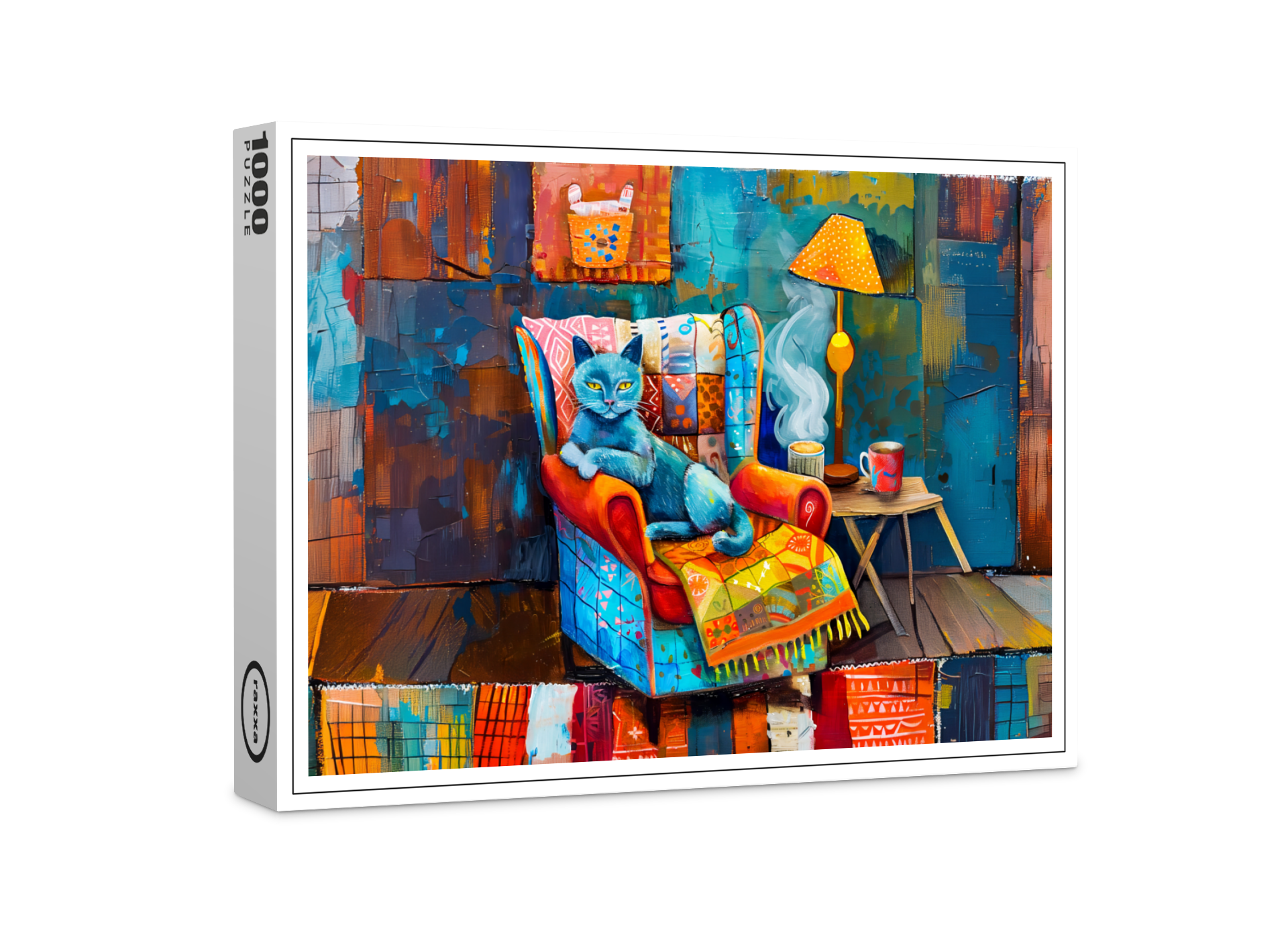 raxxa Premium-Puzzle: Cartoon Cozy Cat in Armchair
