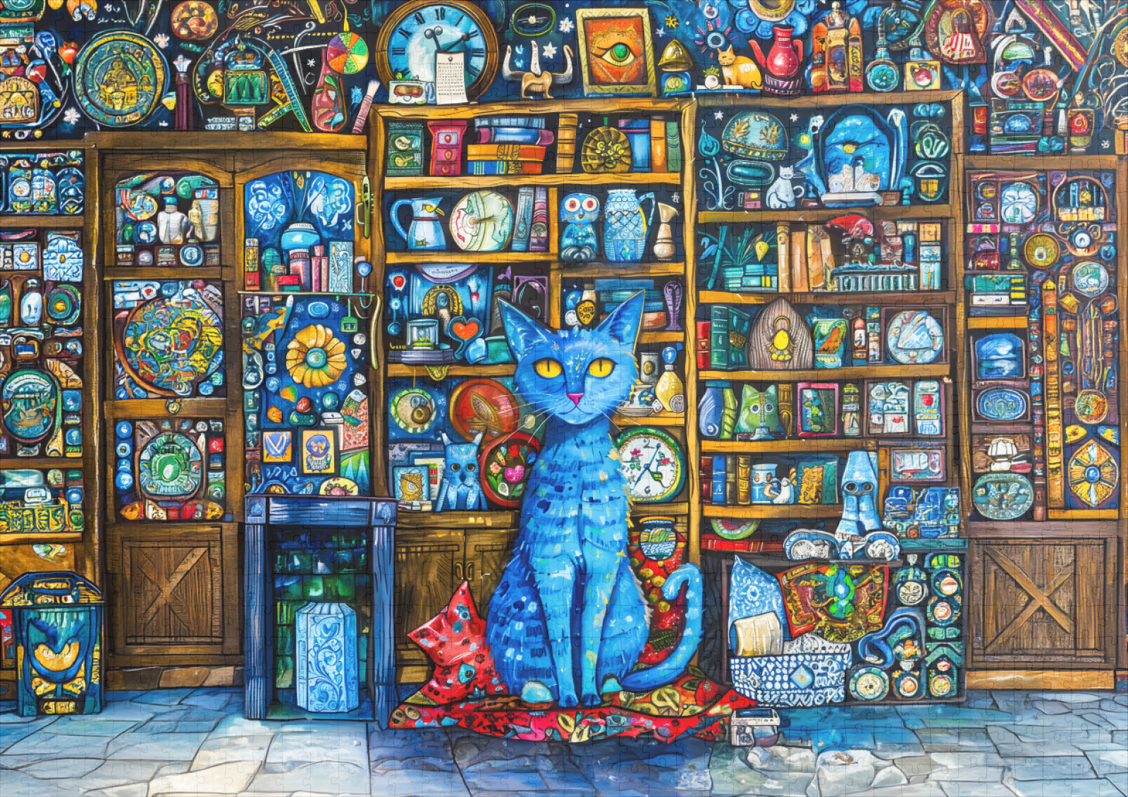 raxxa Premium-Puzzle: Blue Cat by Colorful Shelf – Bild 2