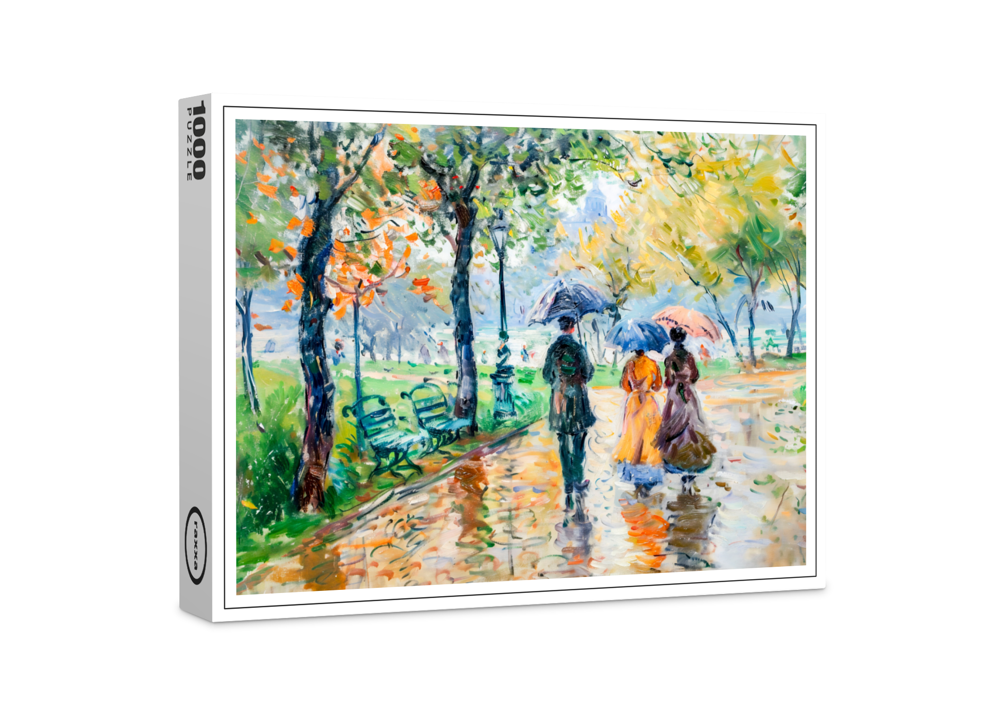 raxxa Premium-Puzzle: Impressionist Garden Art Mug Rainy Park Stroll