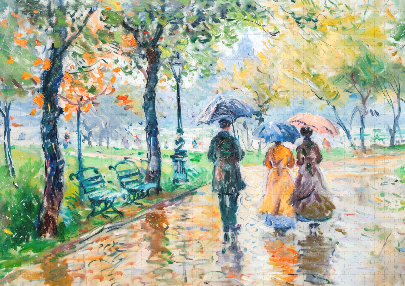 raxxa Premium-Puzzle: Impressionist Garden Art Mug Rainy Park Stroll - Image 2
