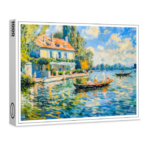 raxxa Premium-Puzzle: Impressionist Garden Art Mug Lakeside House with Boats