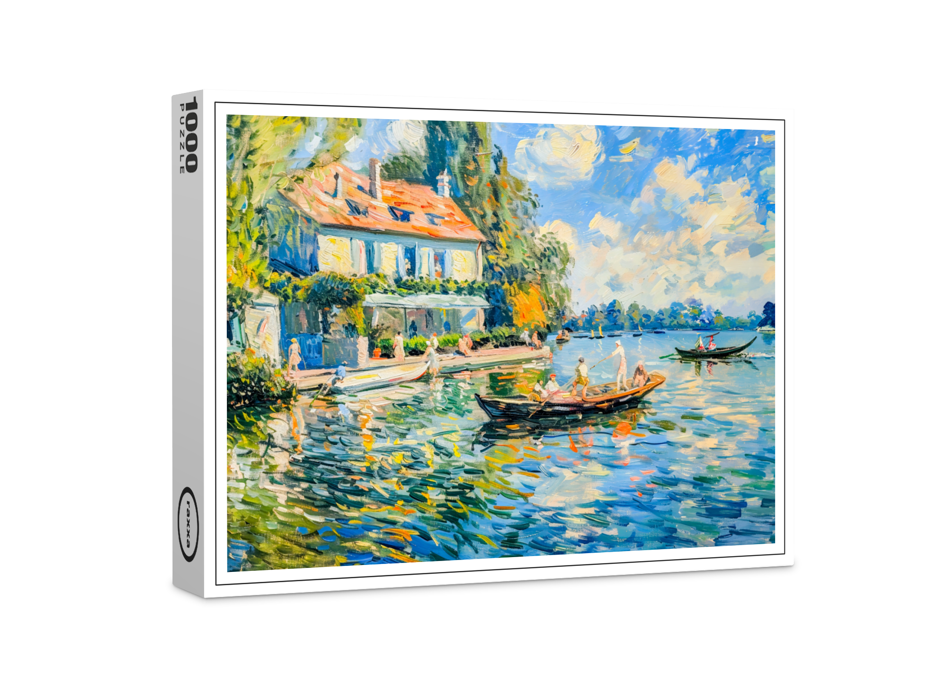 raxxa Premium-Puzzle: Impressionist Garden Art Mug Lakeside House with Boats
