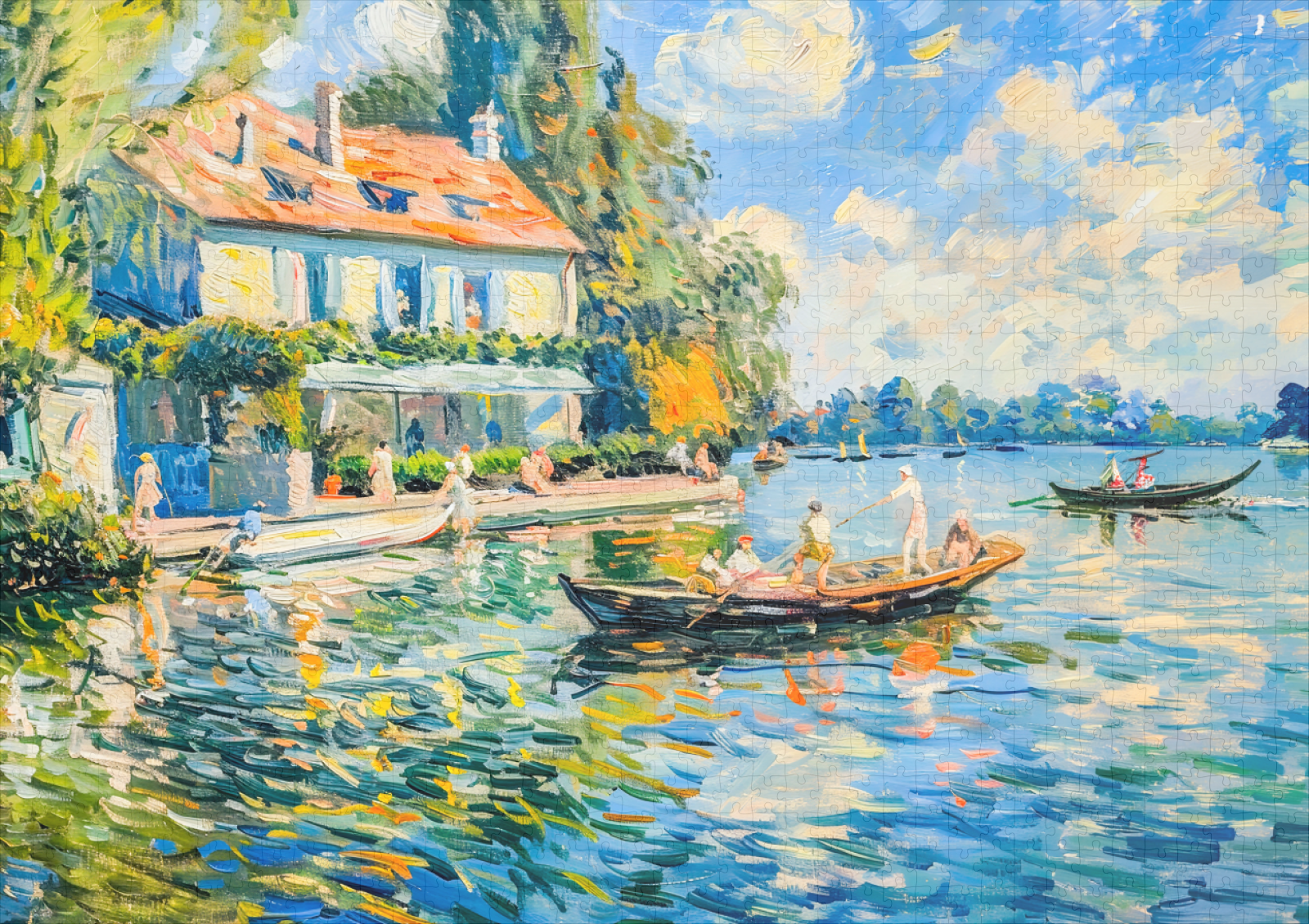 raxxa Premium-Puzzle: Impressionist Garden Art Mug Lakeside House with Boats – Bild 2