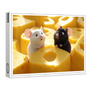 raxxa Premium-Puzzle: Oh, alles unser Käse - schwarze und weiße Maus im Käseland