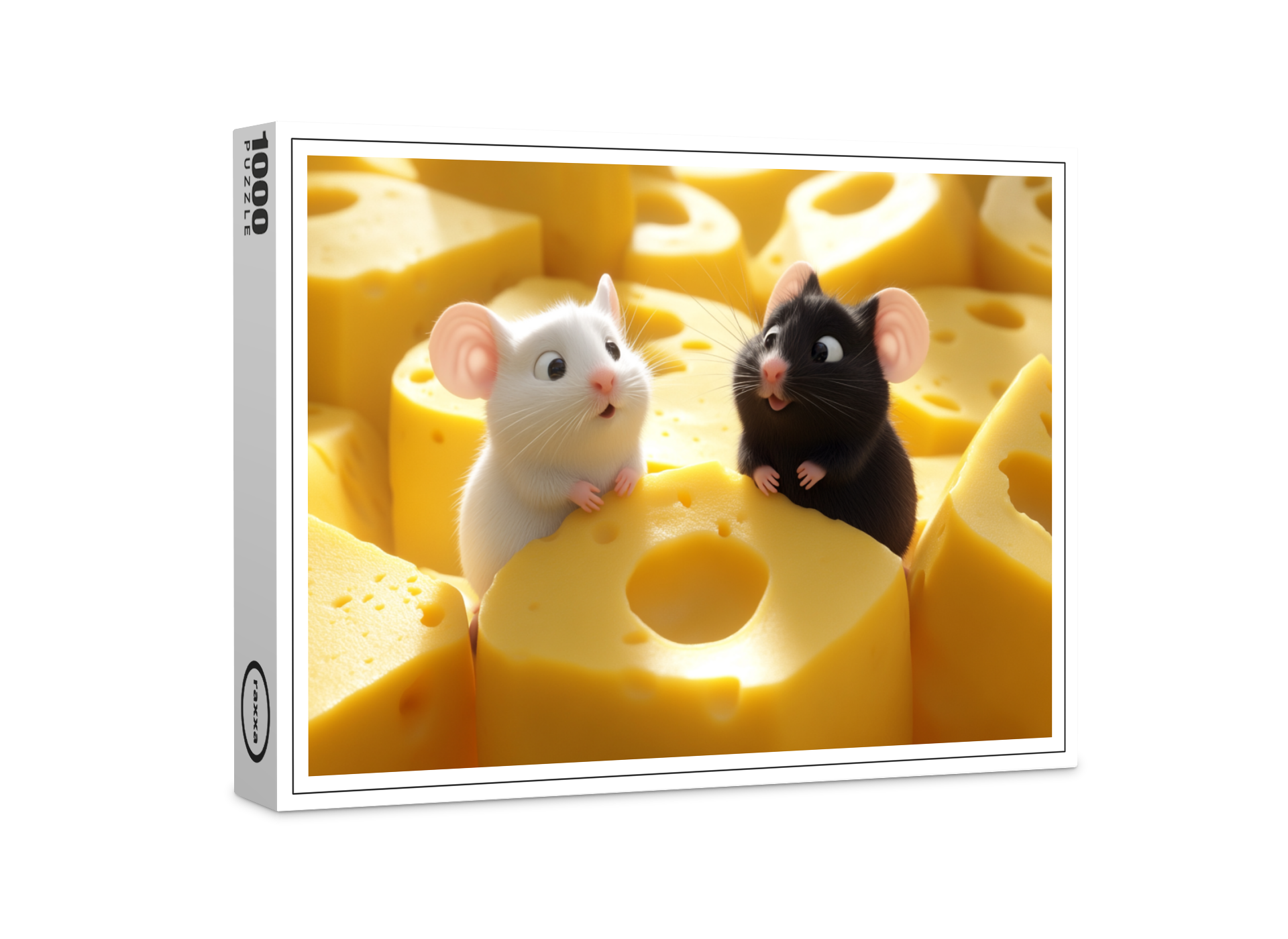 raxxa Premium-Puzzle: Oh, alles unser Käse - schwarze und weiße Maus im Käseland