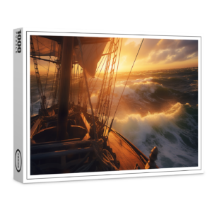 raxxa Premium-Puzzle: Segelschiff im Sonnenuntergang mit hohen Wellen