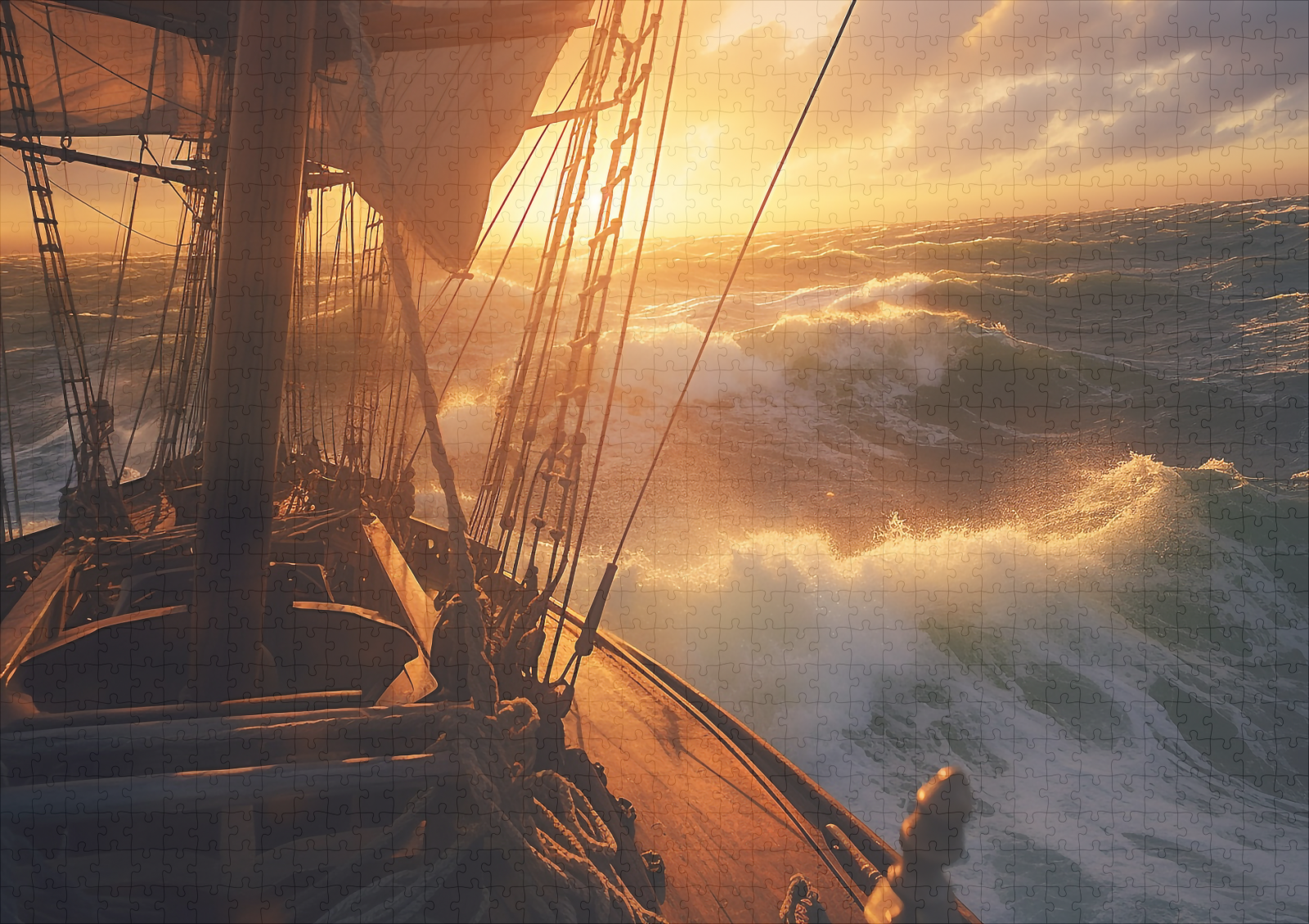 raxxa Premium-Puzzle: Segelschiff im Sonnenuntergang mit hohen Wellen - immagine 2