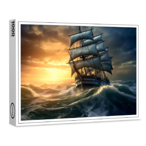 raxxa Premium-Puzzle: Segelschiff in hohen Wellen am Abend