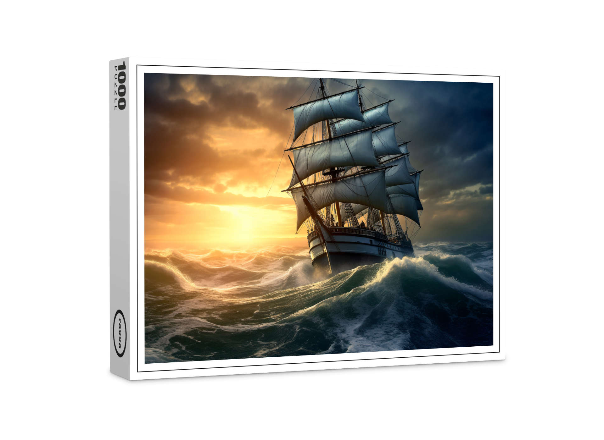 raxxa Premium-Puzzle: Segelschiff in hohen Wellen am Abend
