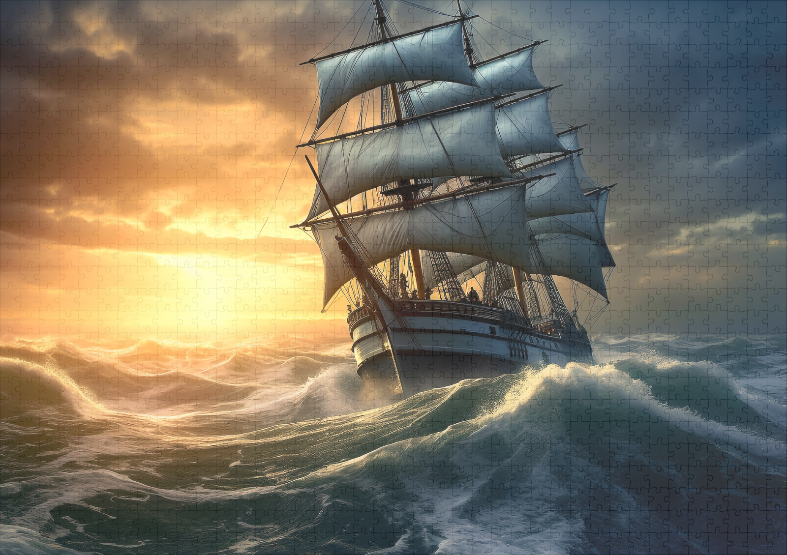 raxxa Premium-Puzzle: Segelschiff in hohen Wellen am Abend - immagine 2
