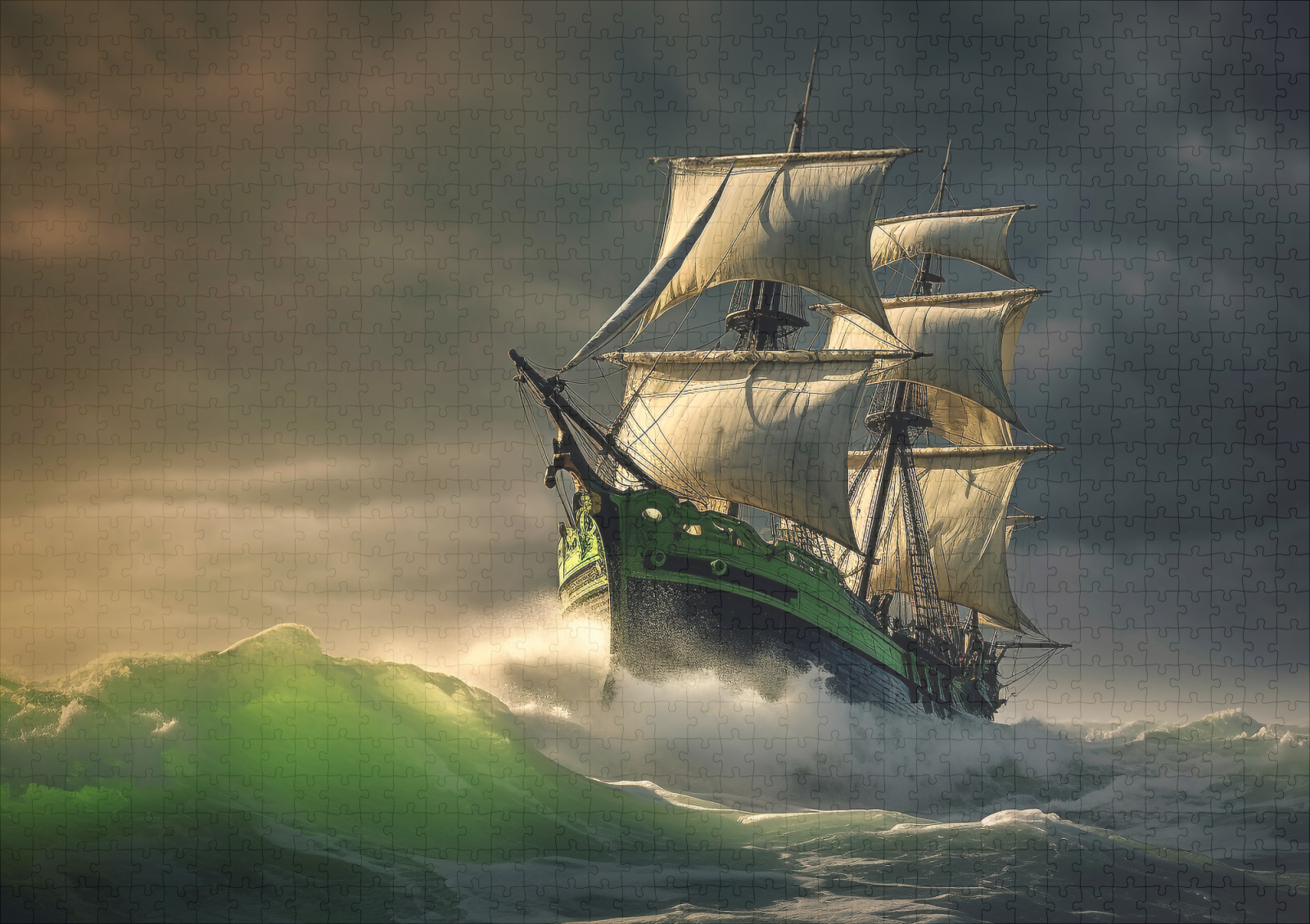 raxxa Premium-Puzzle: Segelschiff in grünen Wellen – Bild 2
