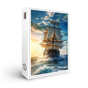 raxxa Premium-Puzzle: Segelschiff im Sonnenuntergang mit rauhen Wellen