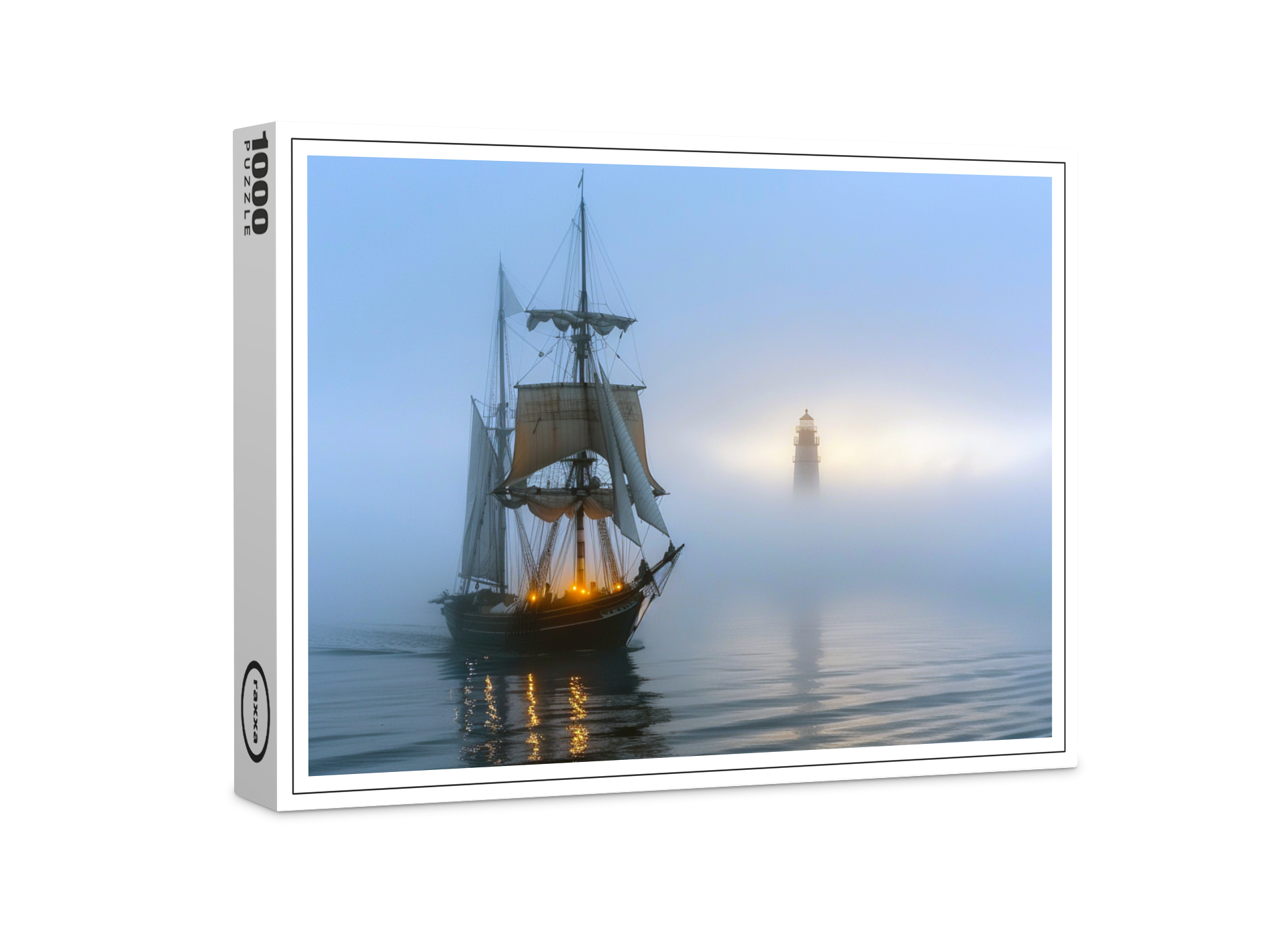 raxxa Premium-Puzzle: Segelschiff und Leuchtturm im Nebel