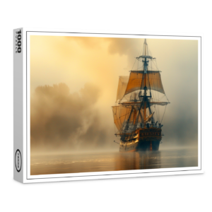 raxxa Premium-Puzzle: Historisches Segelschiff an der Küste im Nebel