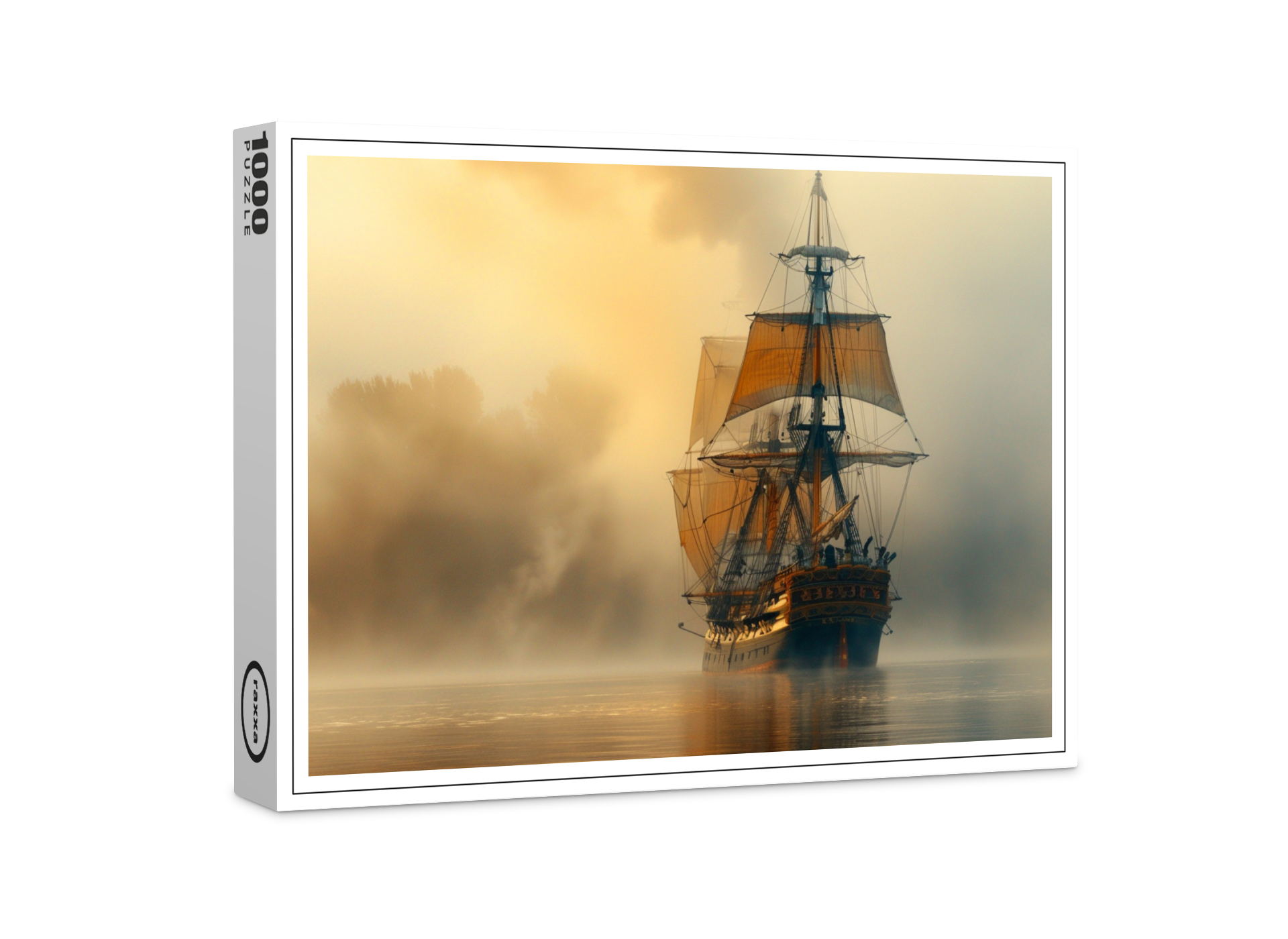 raxxa Premium-Puzzle: Historisches Segelschiff an der Küste im Nebel