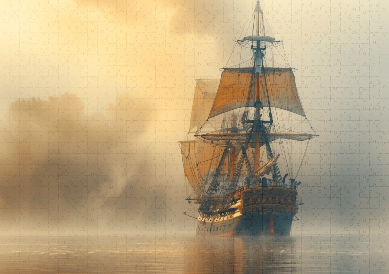 raxxa Premium-Puzzle: Historisches Segelschiff an der Küste im Nebel – Image 2