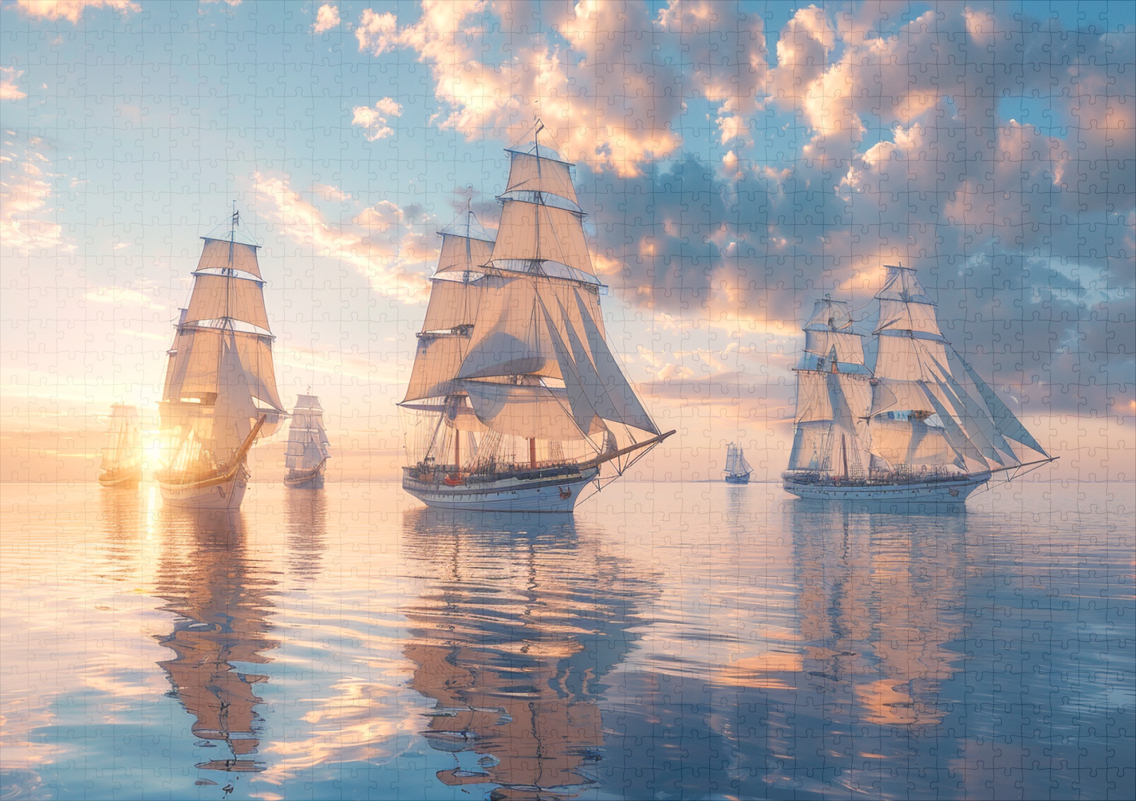 raxxa Premium-Puzzle: Mehrere historische Segelschiffe im Sonnenuntergang - immagine 2