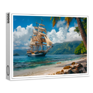 raxxa Premium-Puzzle: Historisches Segelschiff an einer Palmeninsel vor Anker