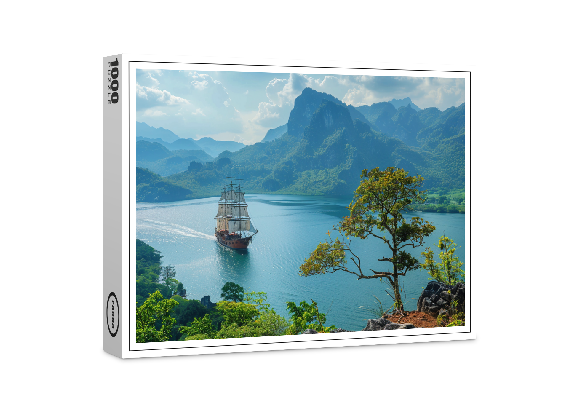 raxxa Premium-Puzzle: Historisches Segelschiff fährt in eine Bucht ein