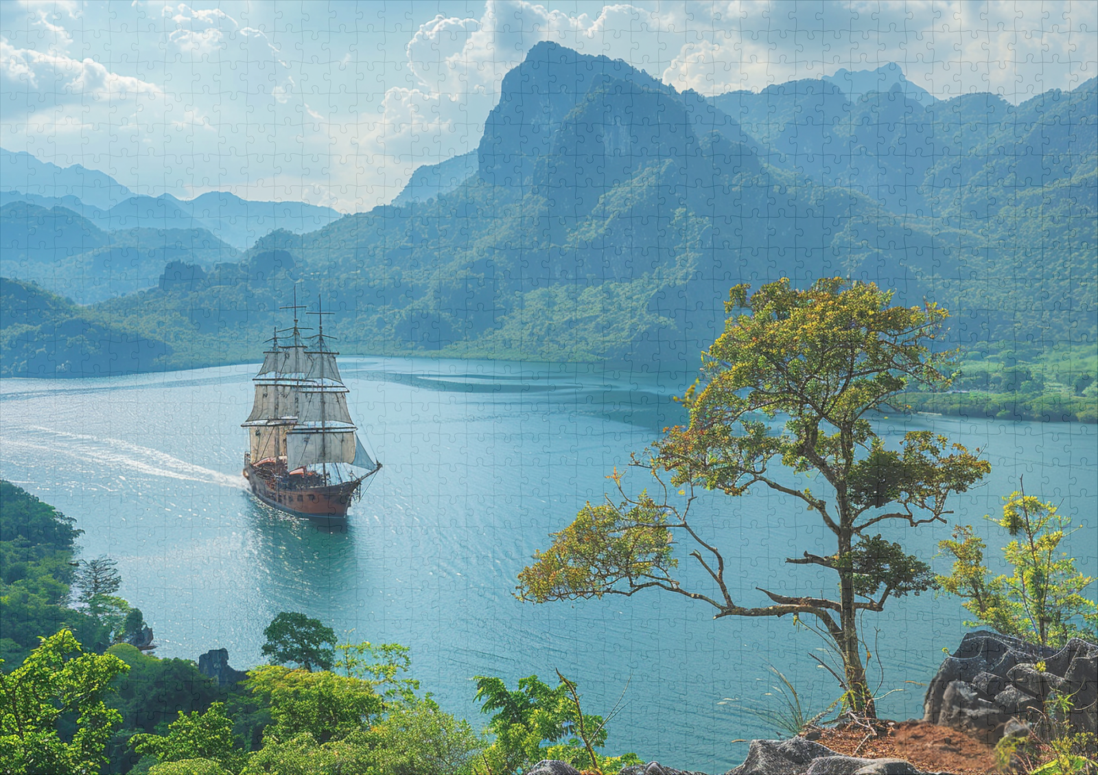 raxxa Premium-Puzzle: Historisches Segelschiff fährt in eine Bucht ein – Bild 2