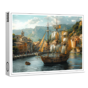 raxxa Premium-Puzzle: Historisches Segelschiff vor mittelalterlicher Stadt