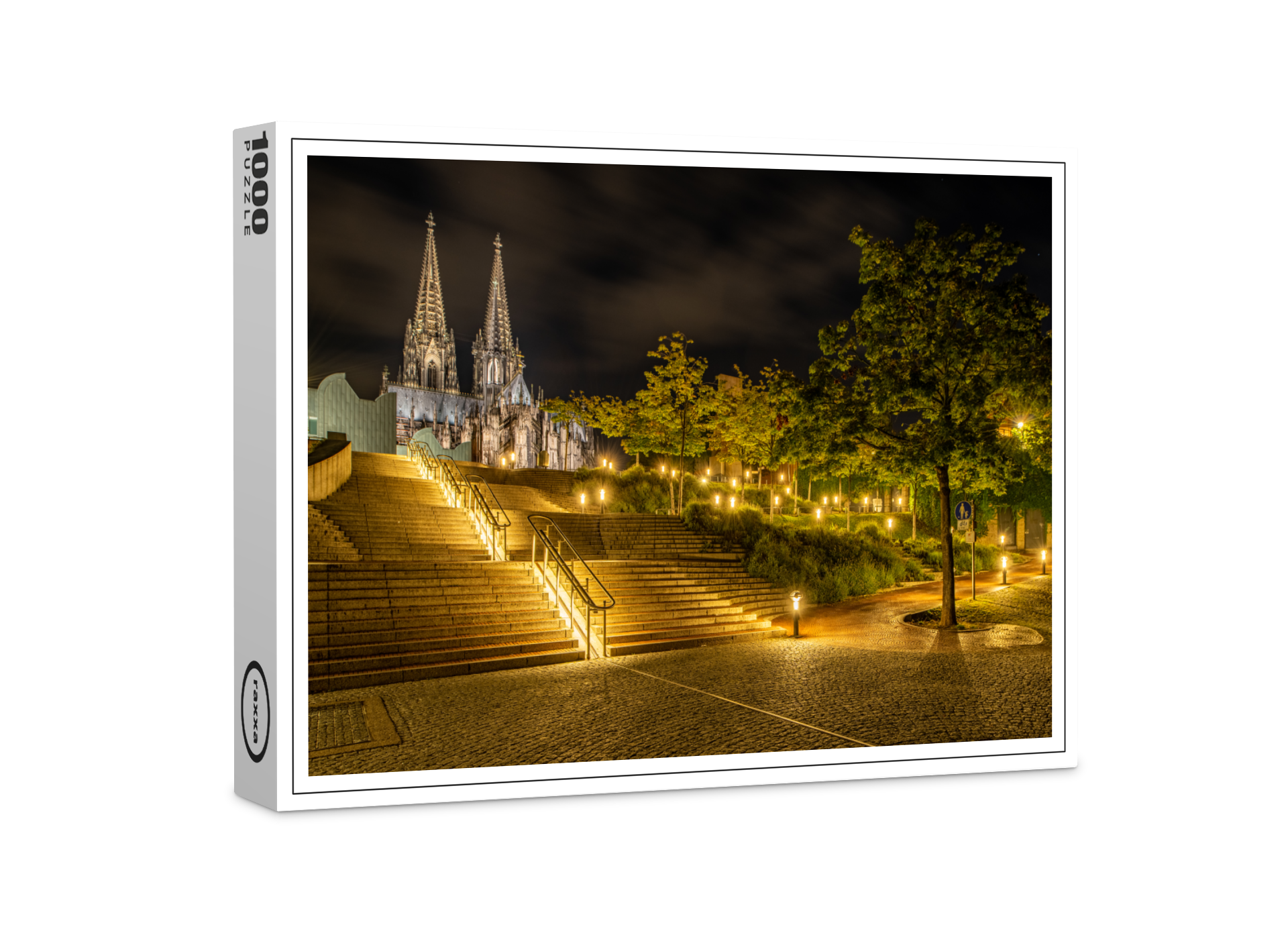 raxxa Premium-Puzzle: Kölner Dom bei Nacht Aufgang Domplatz