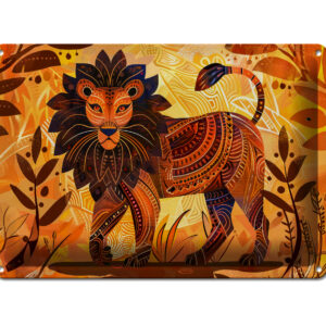raxxa Blechschild: African lion with tribal patterned mane