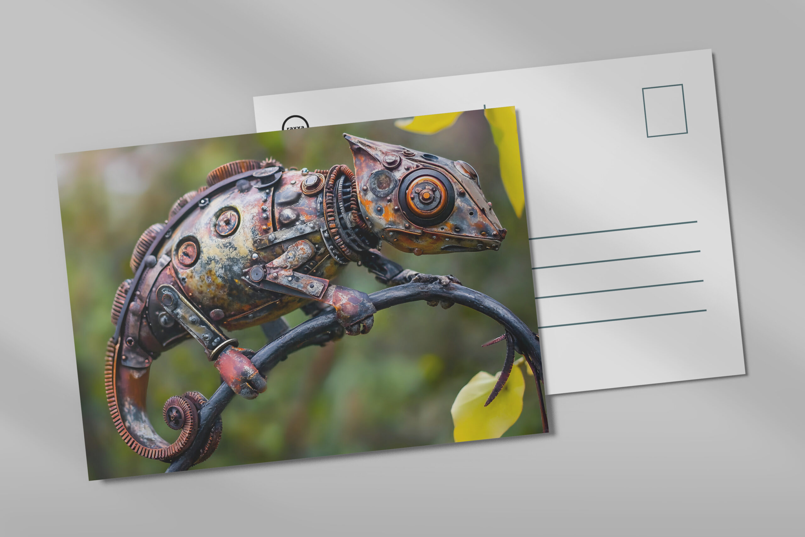 raxxa Postkarte: Metal Chameleon on Branch twig sitting