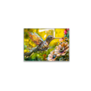 raxxa Glas-Magnet: Metal Hummingbird in Flight on flower