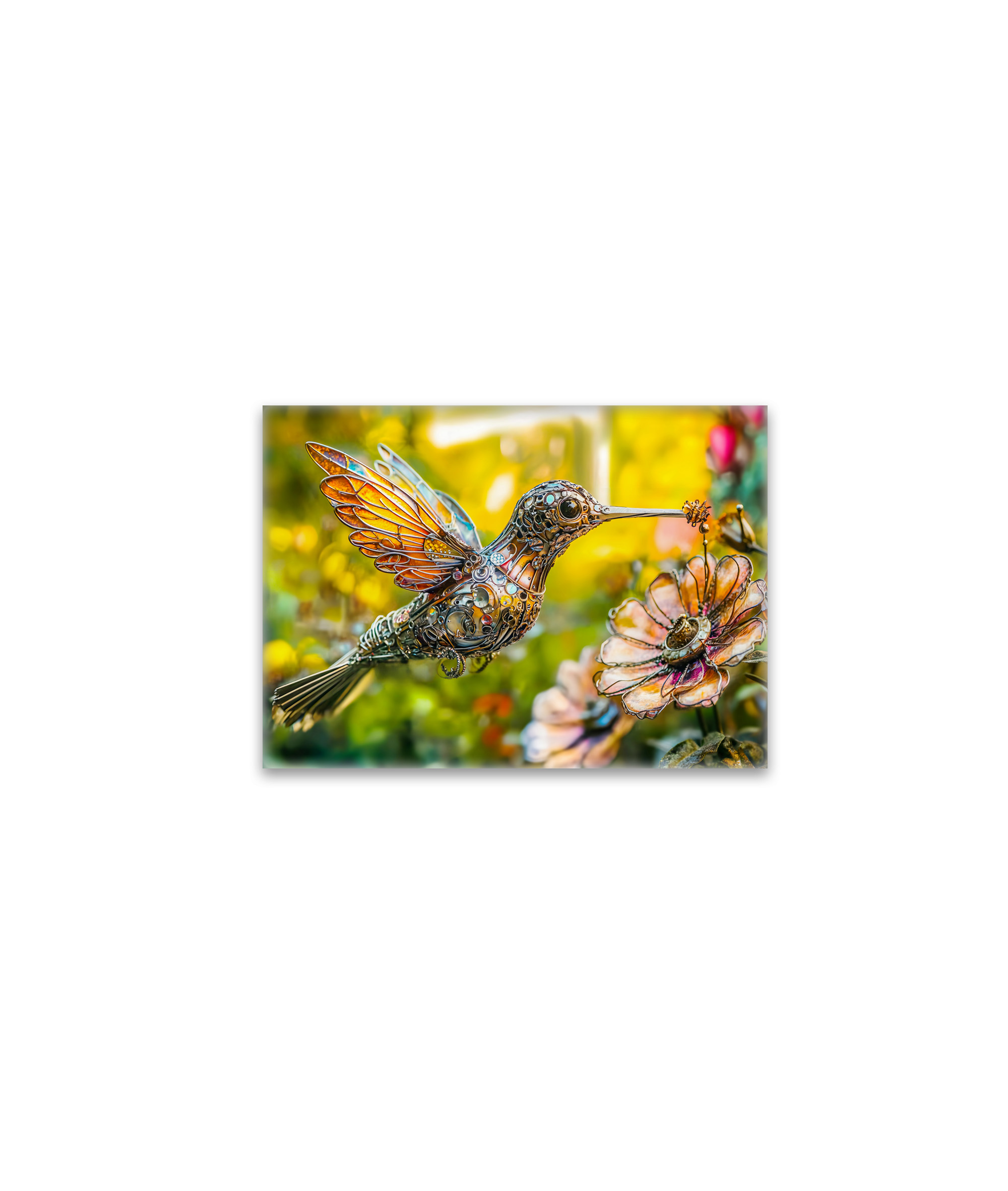 raxxa Glas-Magnet: Metal Hummingbird in Flight on flower