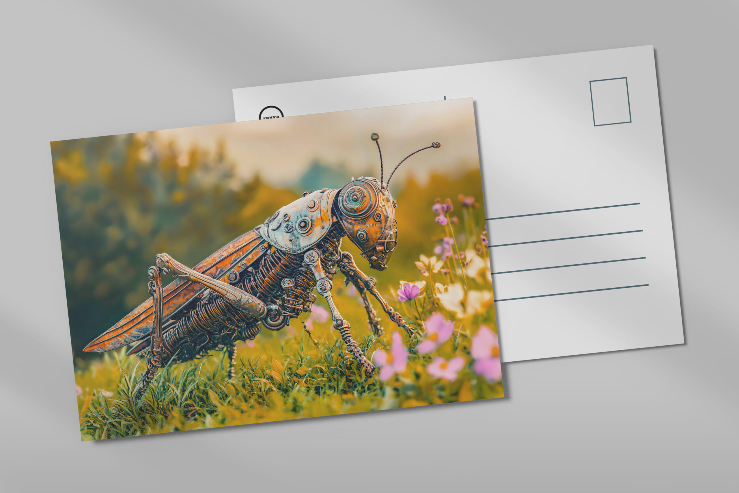 raxxa Postkarte: Metal Grasshopper Garden Sculpture