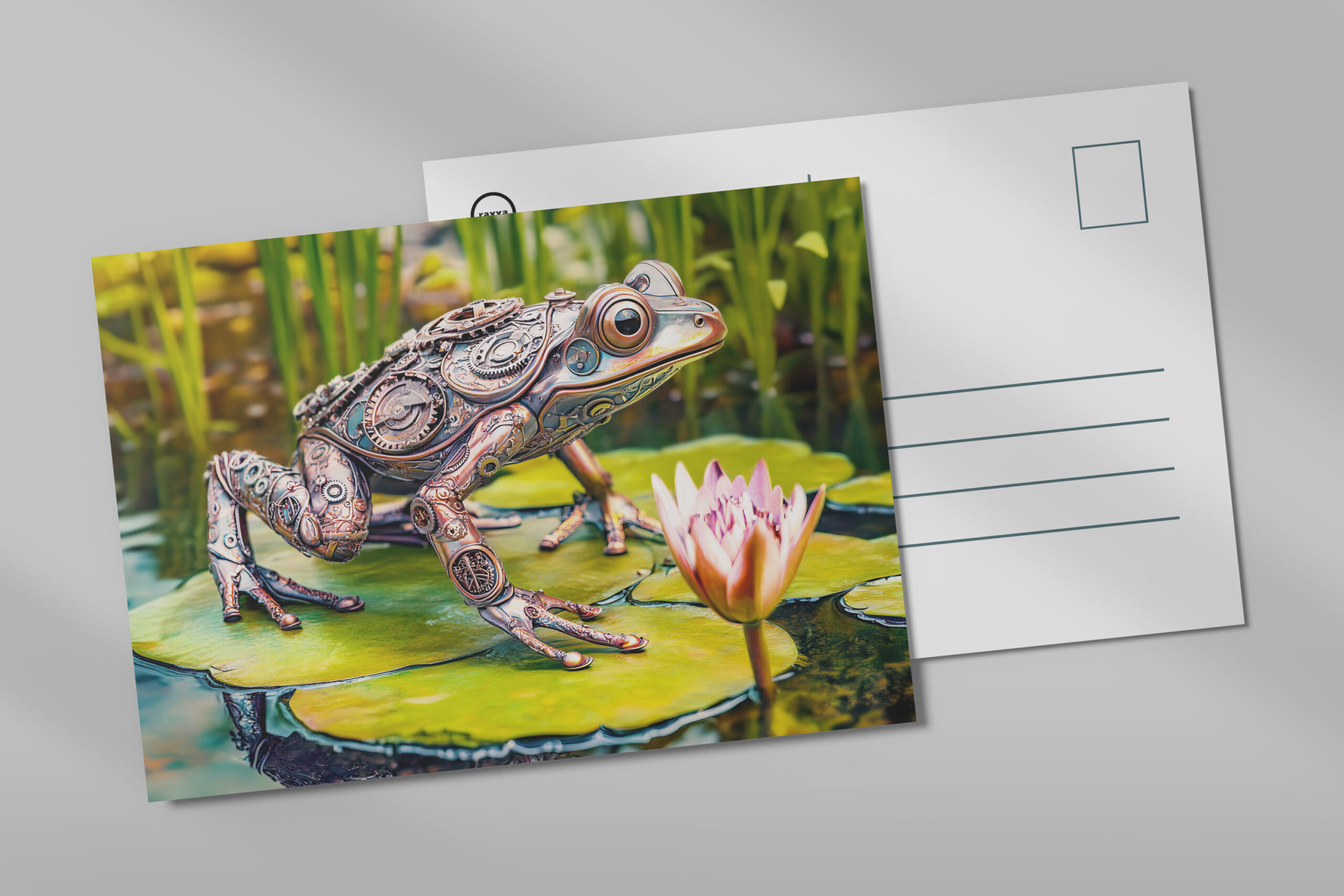 raxxa Postkarte: Metal Frog on Water Lily