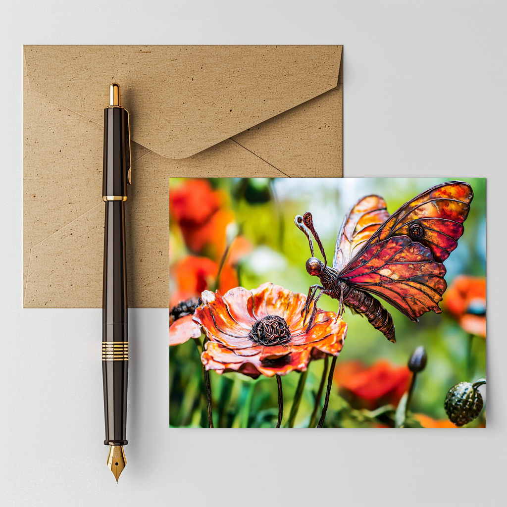 raxxa Postkarte: Metal Butterfly on Poppy flower