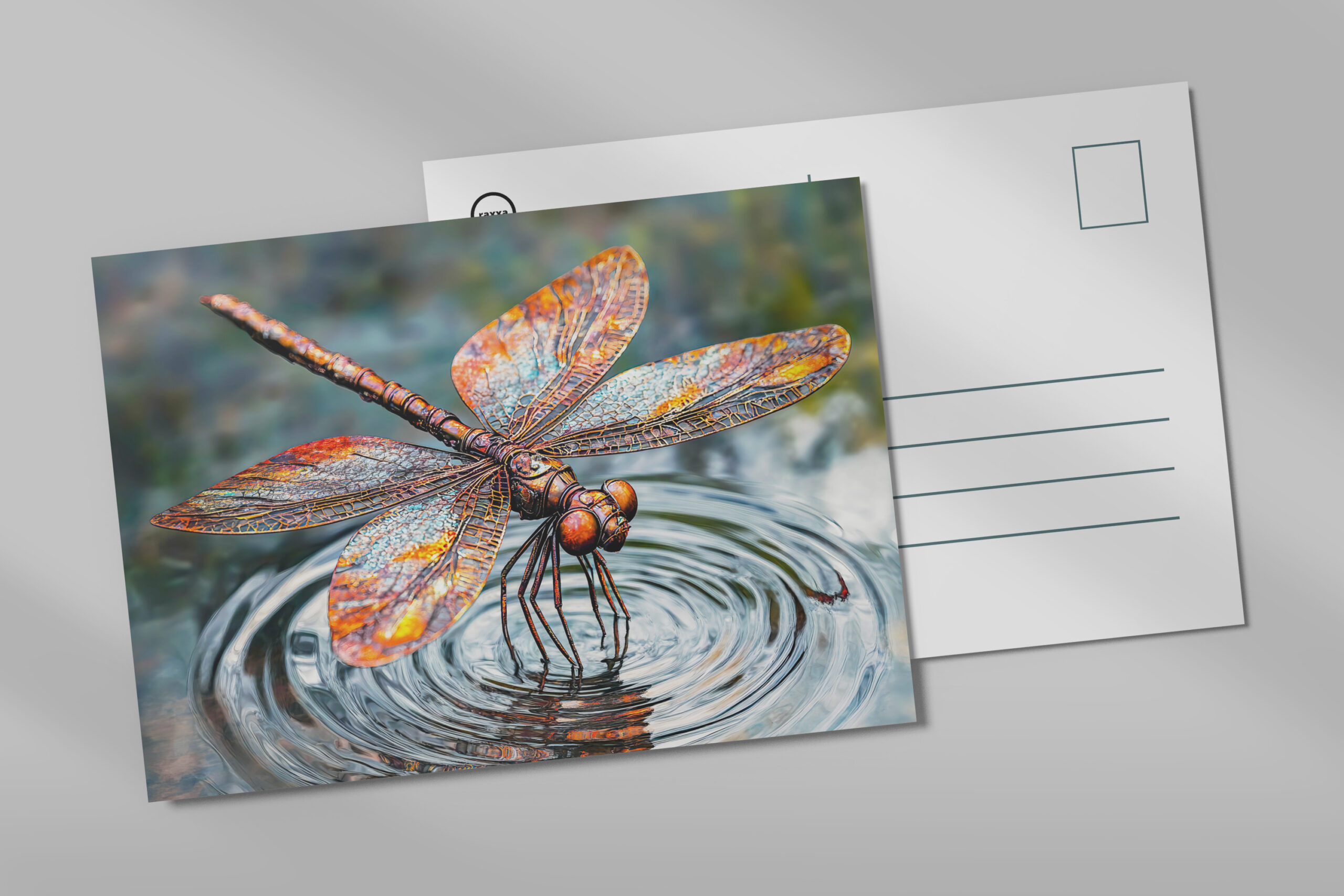 raxxa Postkarte: Metal Dragonfly Over Water