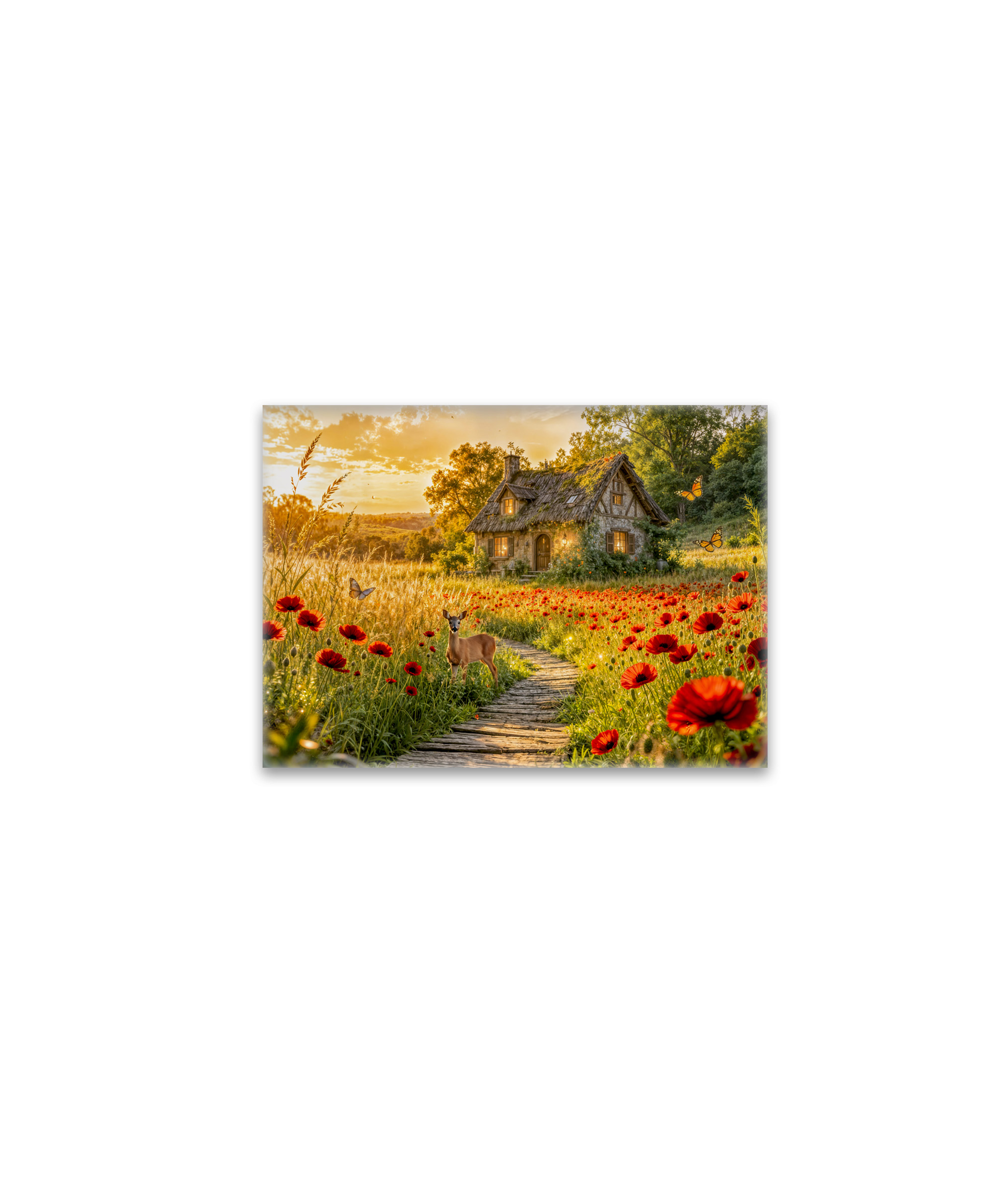 raxxa Glas-Magnet: Poppy Field Cottage with Wooden Path