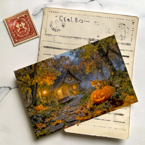 raxxa Postkarte: Halloween Forest Cottage with Fox