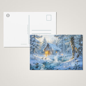 raxxa Postkarte: Winter Cottage by the Forest Stream