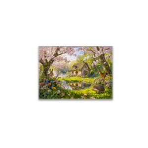 raxxa Glas-Magnet: Cherry Blossom Cottage by the Garden Pond