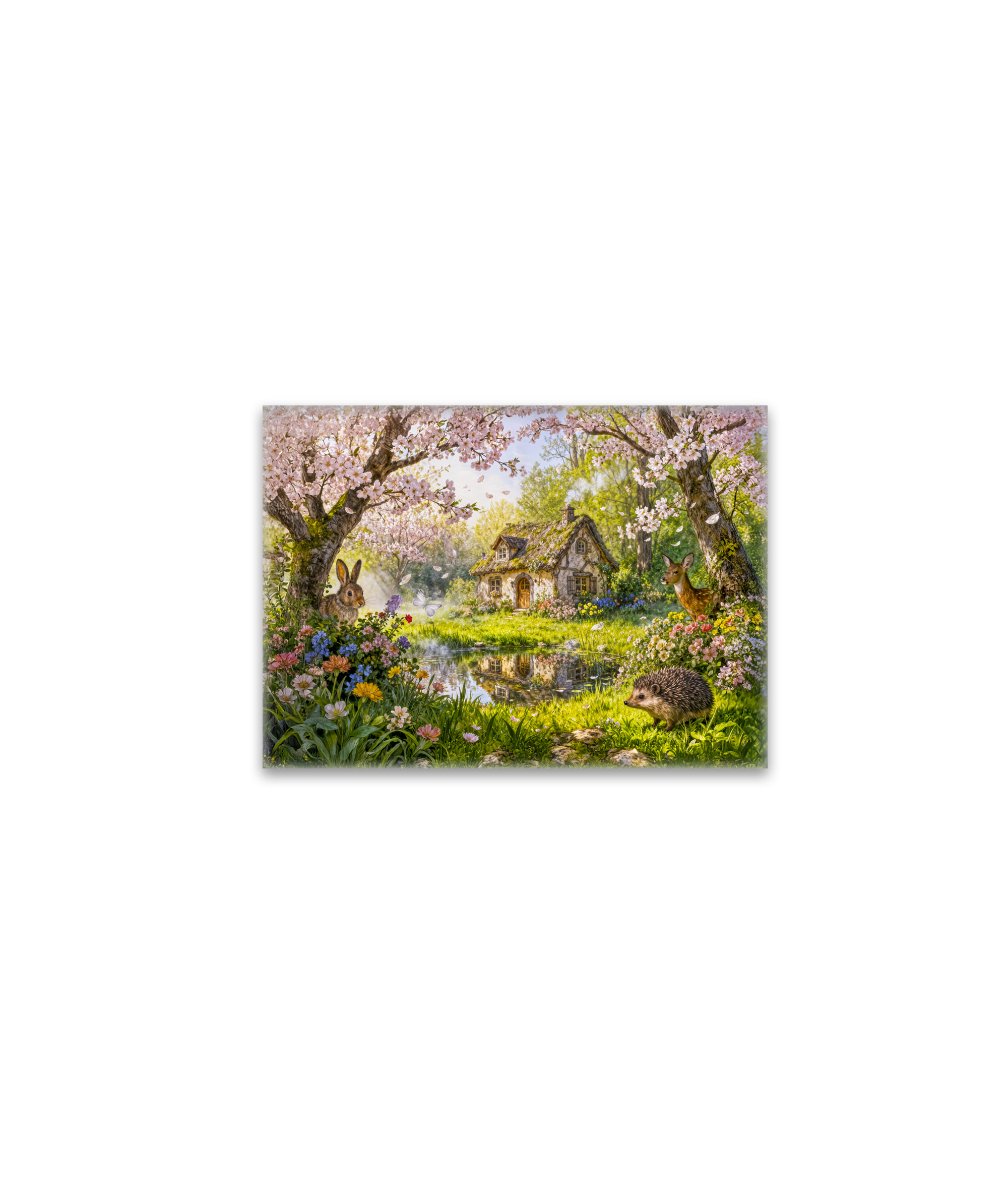 raxxa Glas-Magnet: Cherry Blossom Cottage by the Garden Pond