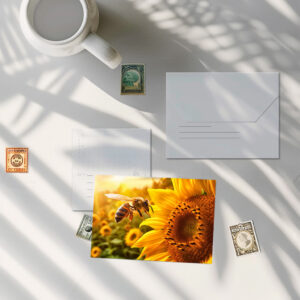 raxxa Postkarte: honeybee gracefully collecting nectar from a vibrant sunflower