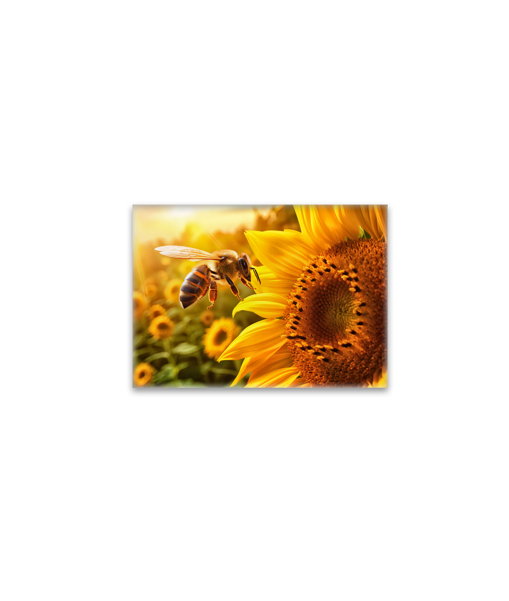 raxxa Glas-Magnet: honeybee gracefully collecting nectar from a vibrant sunflower