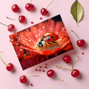 raxxa Postkarte: ladybug delicately exploring the intricate patterns of a blooming flower petal