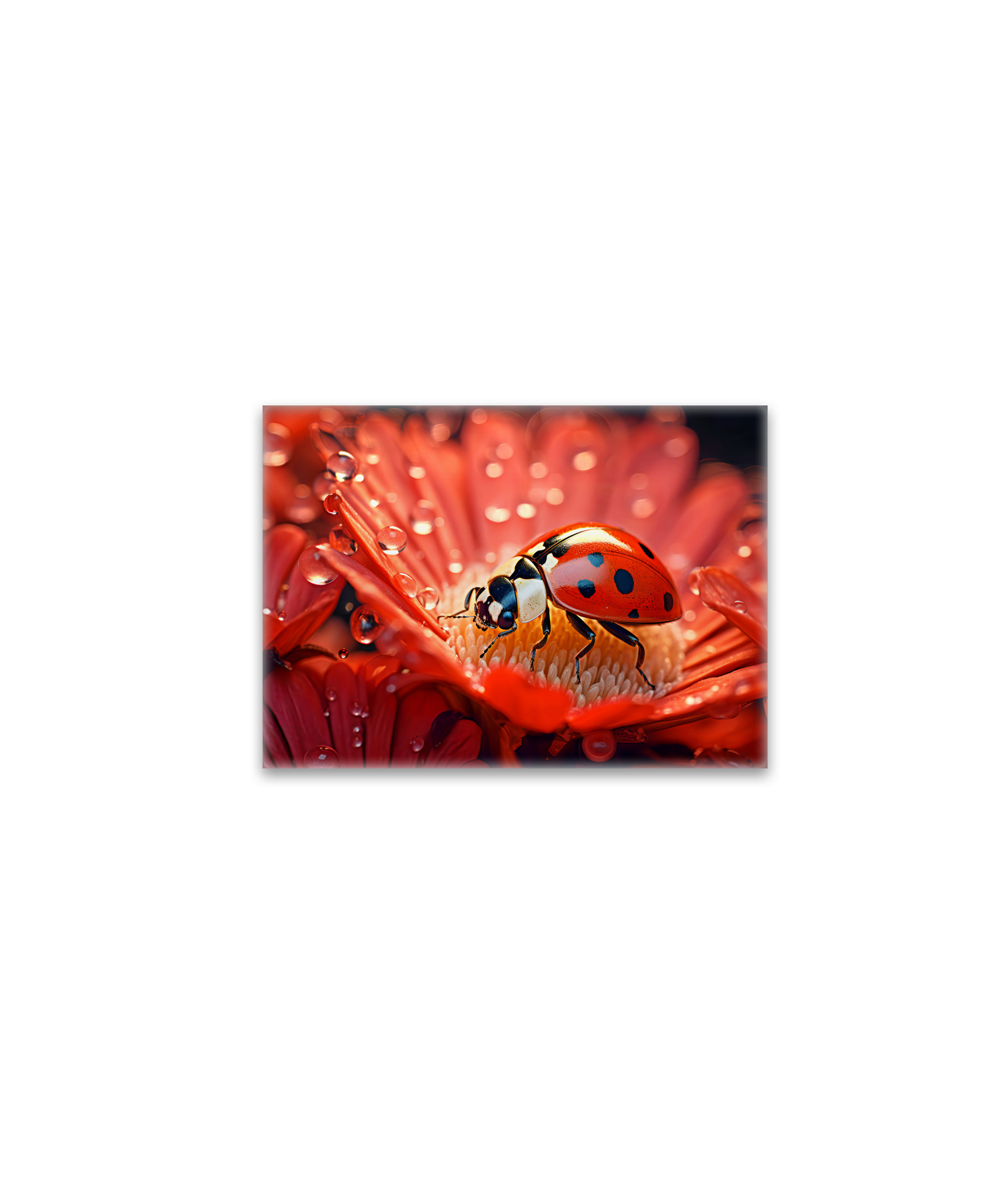raxxa Glas-Magnet: ladybug delicately exploring the intricate patterns of a blooming flower petal