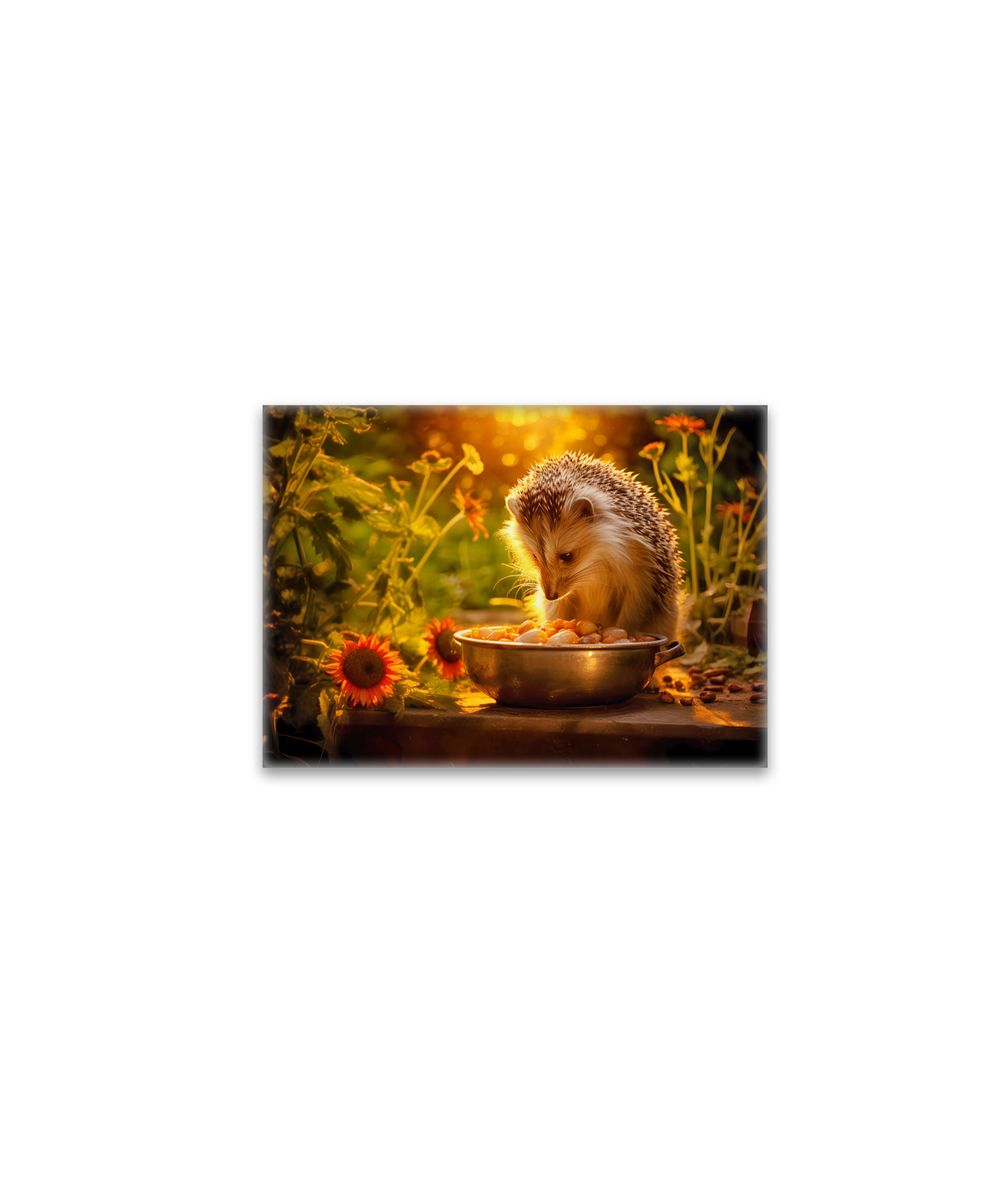 raxxa Glas-Magnet: hedgehog indulging in cat food from the bowl