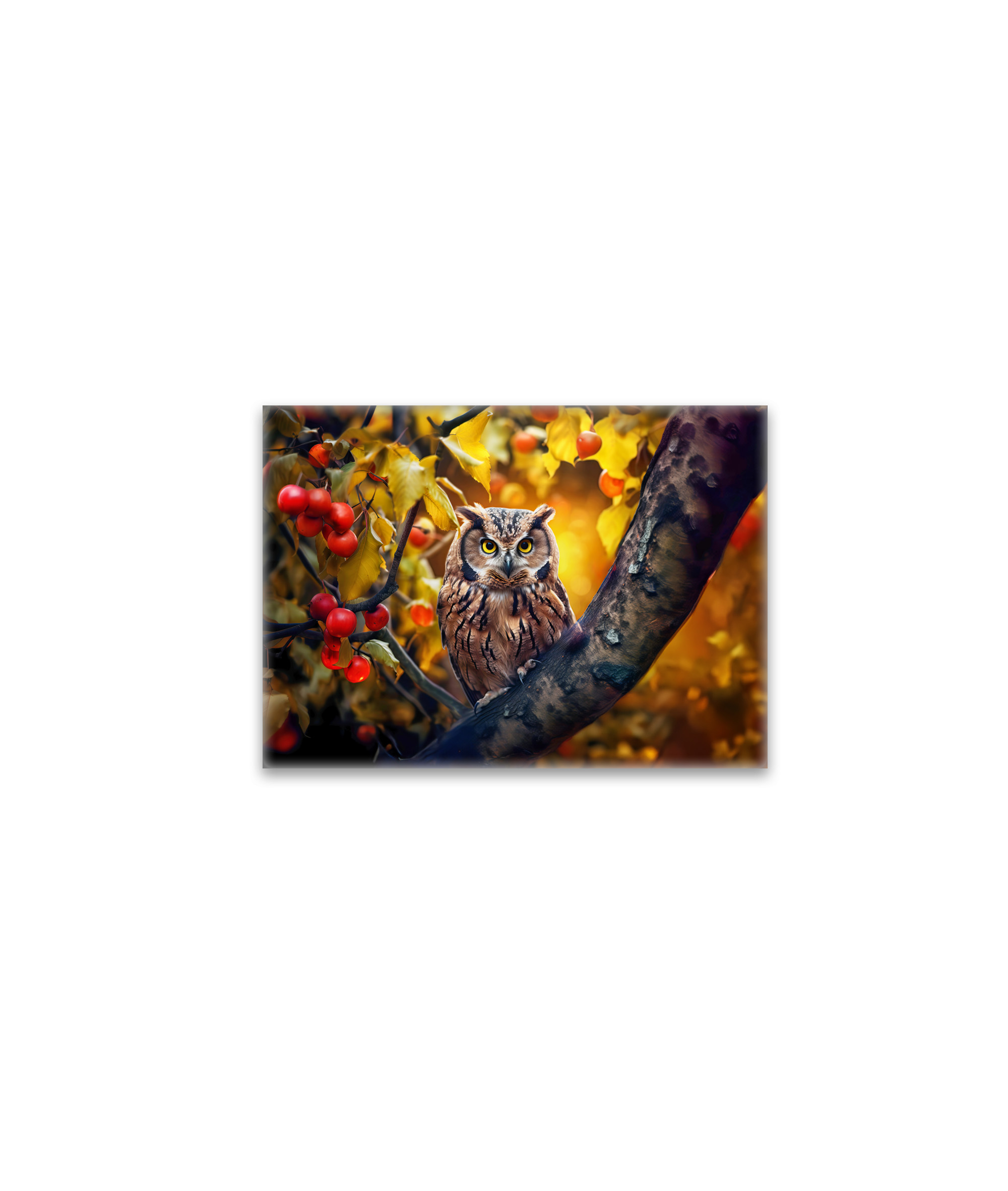 raxxa Glas-Magnet: wise owl perched on a branch of apple tree